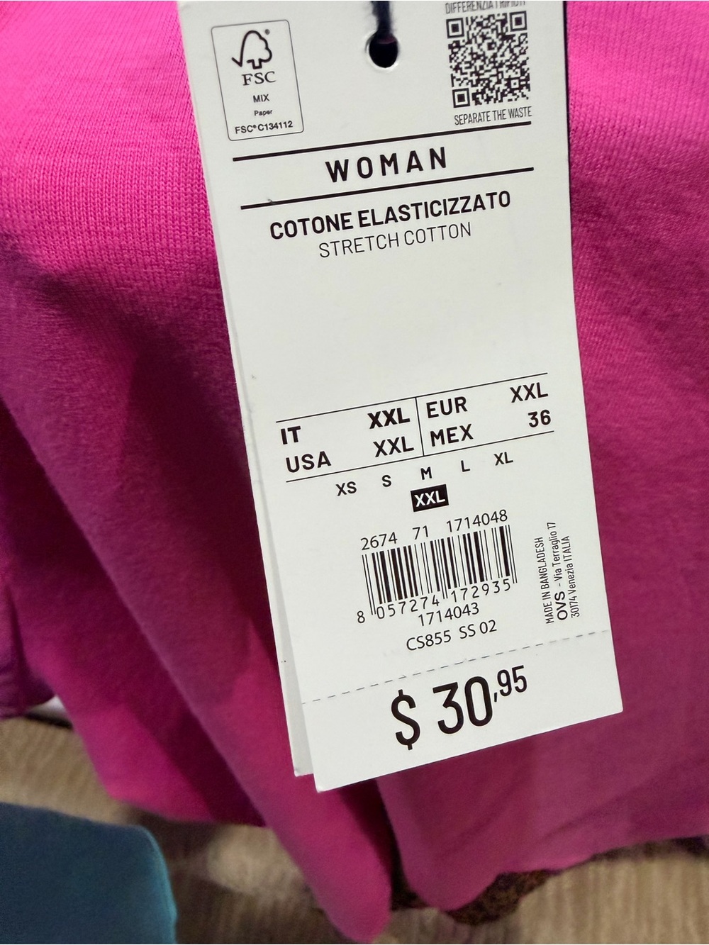 NWT SIZE XXL PIOMBO Pink Tee with Navy Contrast Trim - Picture 8 of 8